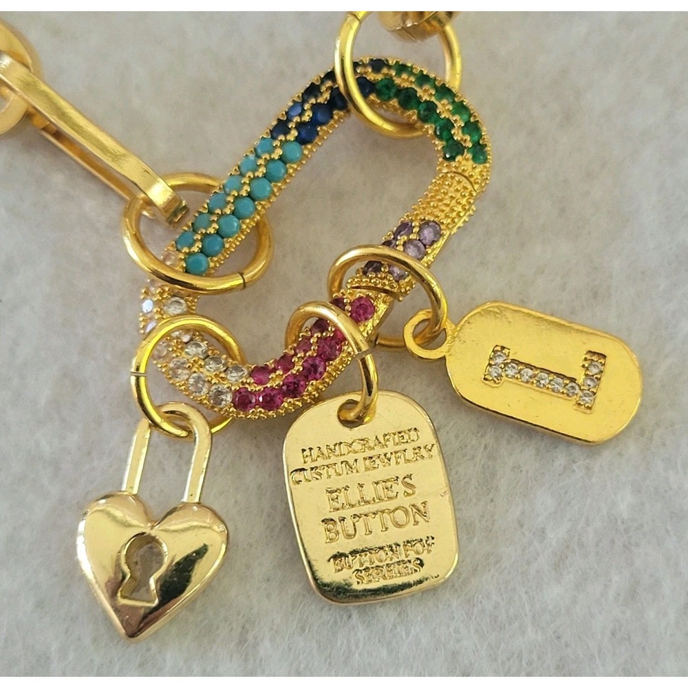 Ellie's Button Button Box Series Gold Tone Rhinestone Charm Bracelet 8" 16g